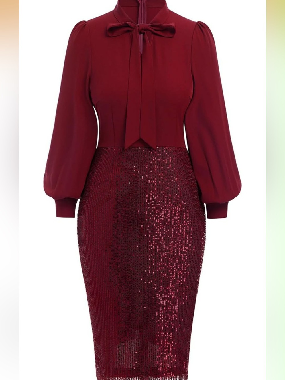 Burgundy Sequin Pencil Dress with Tie Neck size XL